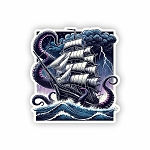 Stormy Kraken and Sailing Ship  Sticker (Peel N' Stick)